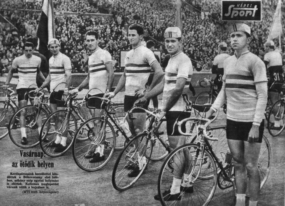 A Képes Sport egyik 1964-es számának hátsó borítója, rajta a Békeversenyen szereplő magyar válogatottal
